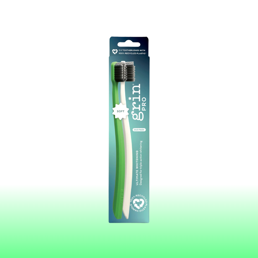 Grin Pro Ultimate Whitening Toothbrush 2pk Soft Green & White