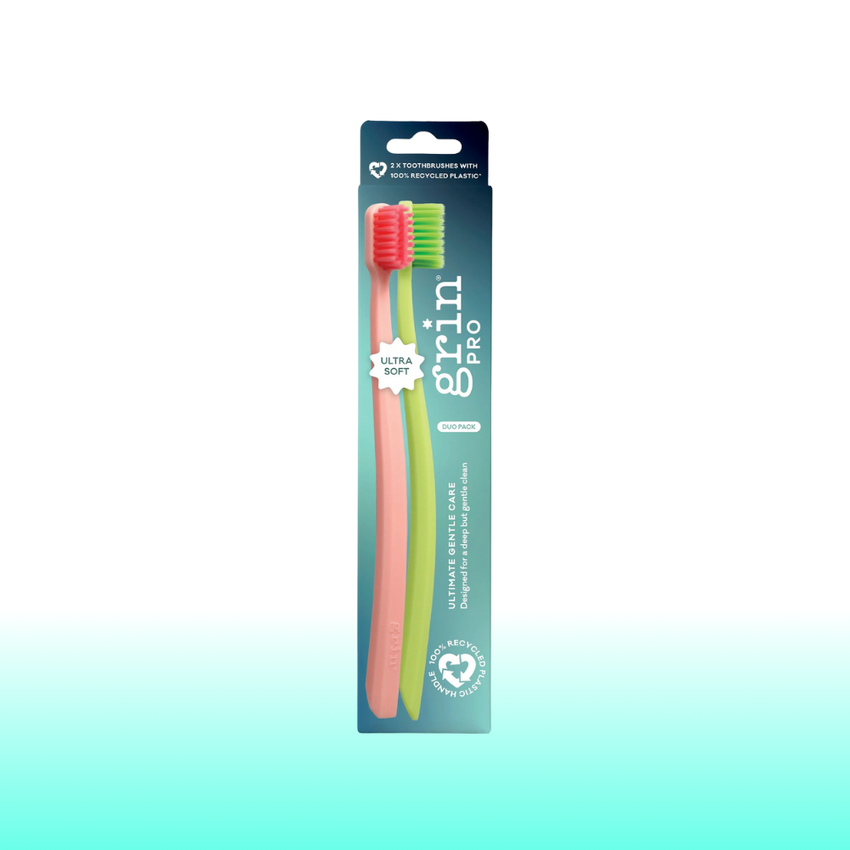 Grin Pro Ultimate Gentle Care Toothbrush 2pk Ultra Soft Green & Pink