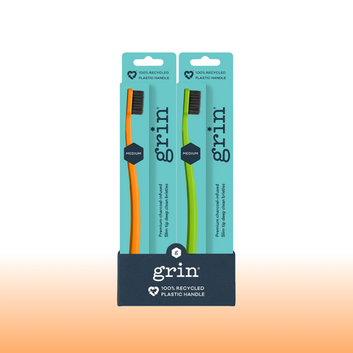 Grin 100% Recycled Toothbrush Mixed Lime & Orange (Medium)