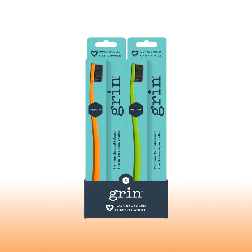 Grin 100% Recycled Toothbrush Mixed Lime & Orange (Medium)