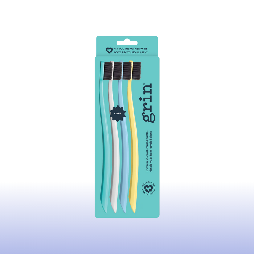 Grin 100% Recycled Toothbrush 4pk Soft Summer Beach